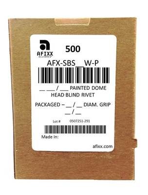 AFX-SBS44W-P Steel/Steel 1/8" Open End Dome Head White - Packaged